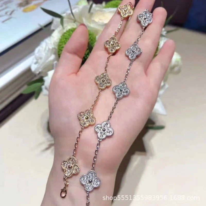 Projektant biżuterii luksusowa bransoletka łańcuch linków vcf kalejdoskop 18K Gold Van Clover Clover Bransoletka z błyszczącymi kryształami i diamentami idealny prezent dla kobiet dziewczęta x8pv