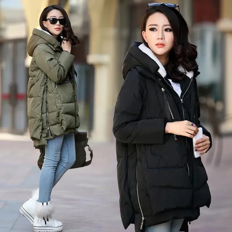 Jackets Maternity Winter Cotton Coat Plus Size M5XL Zipper Big Pocket Pregnant Women Army Green Outwear Jackets Hooded Thicken Coats