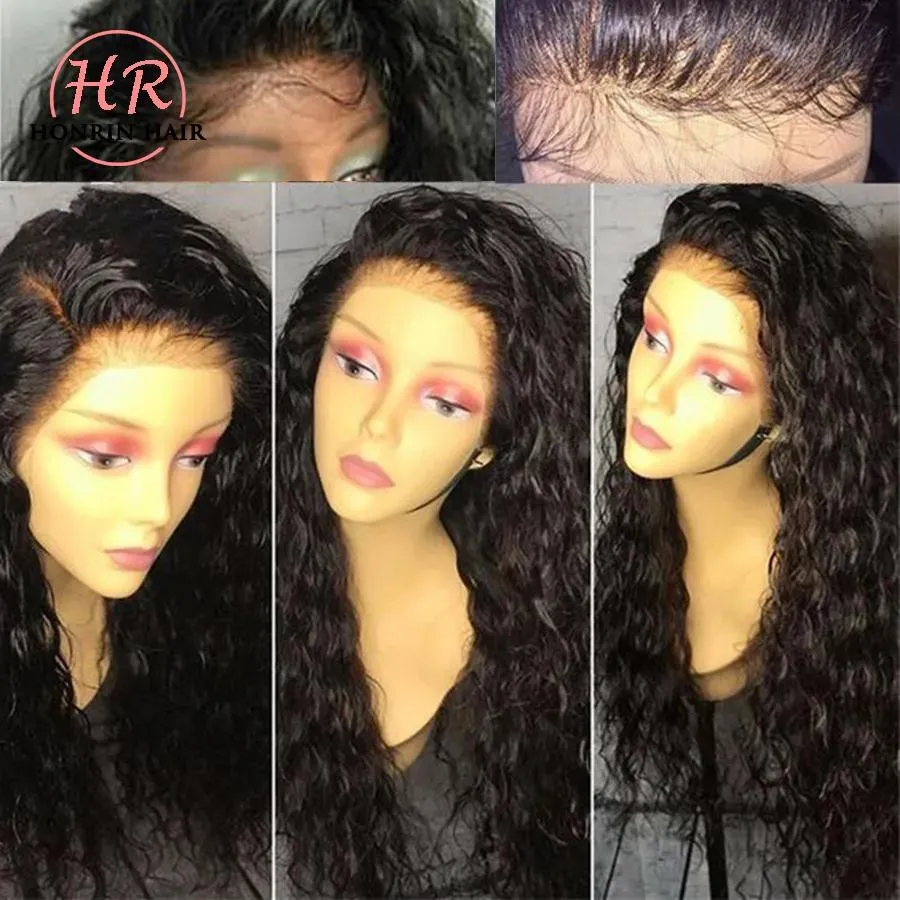 شعر مستعار Honrin Hair Lace Front Wig Deep Curly Brazilian Virgin Hair Hair Curl 150 ٪ كثافة طبيعية مسب