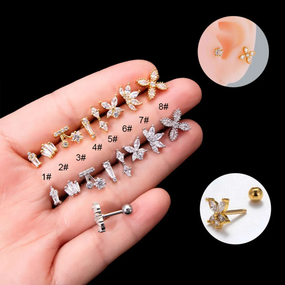 Chirurgical en acier inoxydable vis fleur haltère boucle d'oreille boule hélice goujons boucles d'oreilles cartilage boucles d'oreilles Cz Zircon vis Piercing oreille os clou corps Bijoux Bijoux