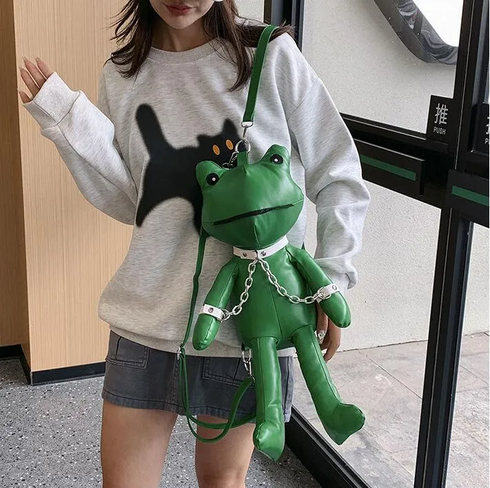 Factory sales women bag 2 colors this year's popular frog doll backpack street trend cute mobile phone handbag creative personality cartoon messenger bag 912#