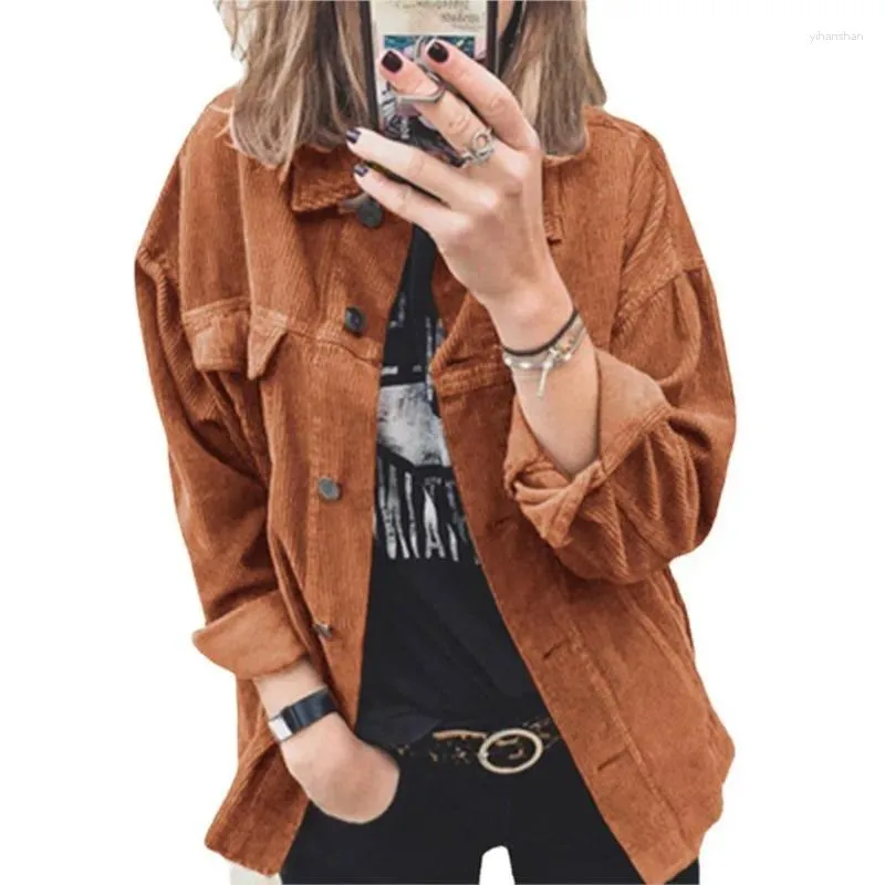 Kvinnors blusar 2024 Spring Autumn and Winter Corduroy Solid Color Breasted Casual Loose Long Sleeve Shirt for Women