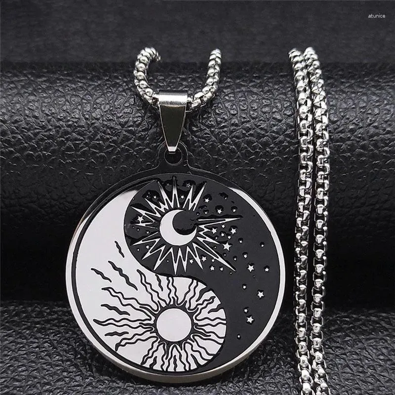 Pendant Necklaces 2024 Sun Moon Yin Yang Tai Chi Circular Clavicle Chain Creative Everything Stainless Steel Necklace Jewelry