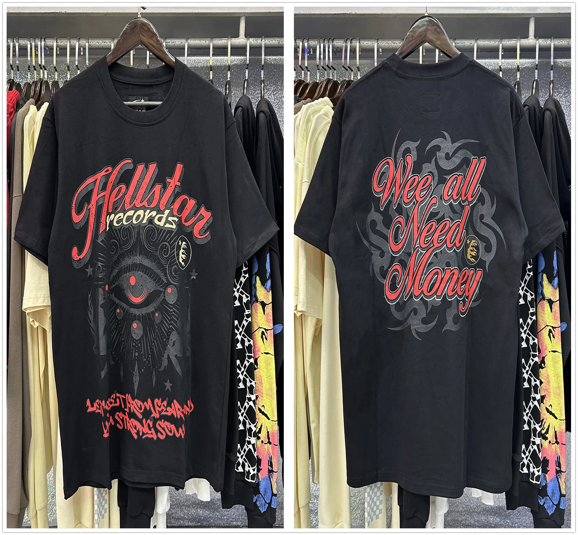 Mens Tshirts Hellstar Shirt T Shirt Graphic Tee Mens Designer Shirts Clothes Hipster Washed Fabric Street Graffiti Bokstäver Folie Print Vintage Summer C Plip