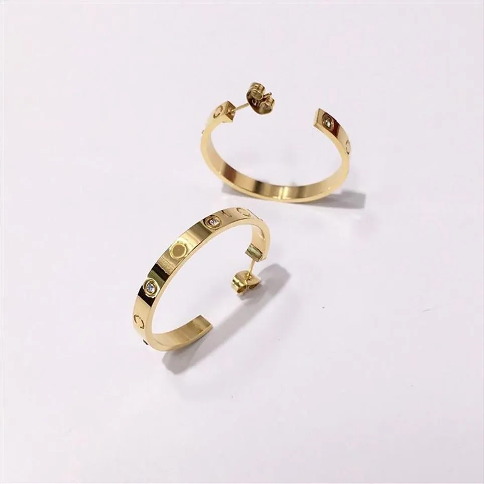 2023 Titanium Steel Gold Hoop Stud arring for Woman الرائعة الأزياء البسيطة C Diamond Ring Lady Orrings Jewelry Gift2388