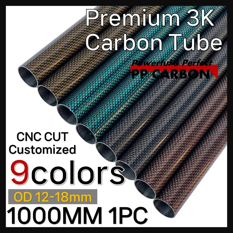 Colored Carbon Fiber Tube for RC Drone Accessories Industry Use Surface Glossy Plain OD 1218mm 1000MM 1PC 3K Gold Silver Thread 231229