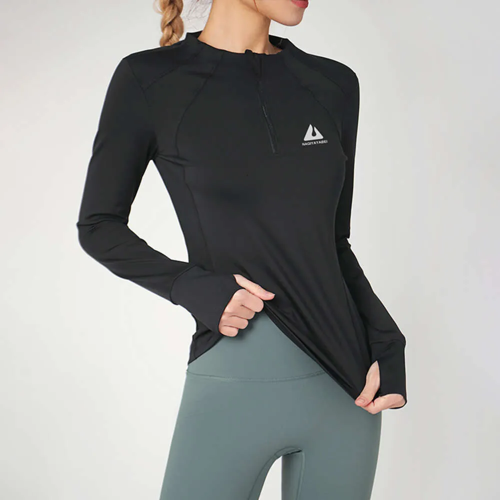 Lu Align Lu Yoga Sport Tight Rundhals-Sportmantel für Damen, Fitness-Top, langärmelig, schnell trocknend, schmale Kleidung mit Reißverschluss, Herbst und Winter, LL Lemon