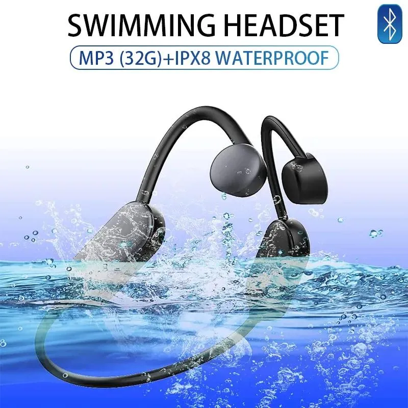 Fones de ouvido de condução óssea ipx8 à prova dwaterproof água natação fone mp3 builtin 32g bluetooth microfone para esporte ciclismo condução