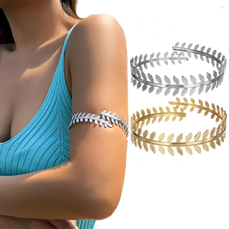 Bangle Leaf Kwastje Open Arm Armband Vrouwelijke Bovenste Manchet Armlet Swirl Verstelbare Armband Voor Vrouwen Romeinse Bruid Bruiloft Sieraden