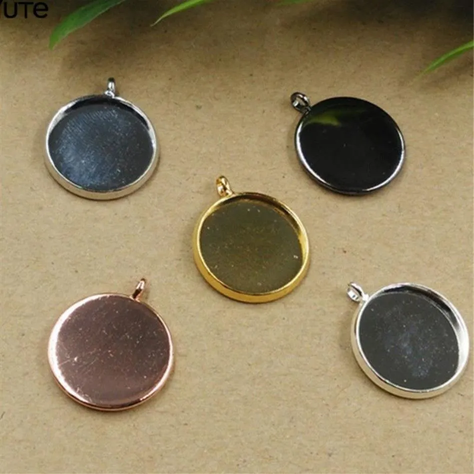 Boyute 50st Silver Plated Pendant Blank Tray 10mm 12mm 14mm 16mm 18mm 20mm 25mm CAMO CABOCHON BASE SETOM FÖR SMEYCH MAGE266Q