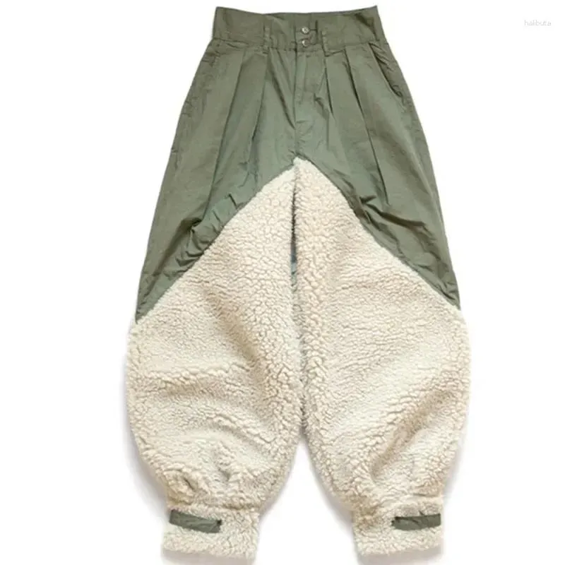 Pantaloni da uomo KAPITAL Lana giapponese invernale che scorre in pile di agnello impiombato a gamba larga Pantaloni larghi casuali per tenere al caldo i piedi con lacci