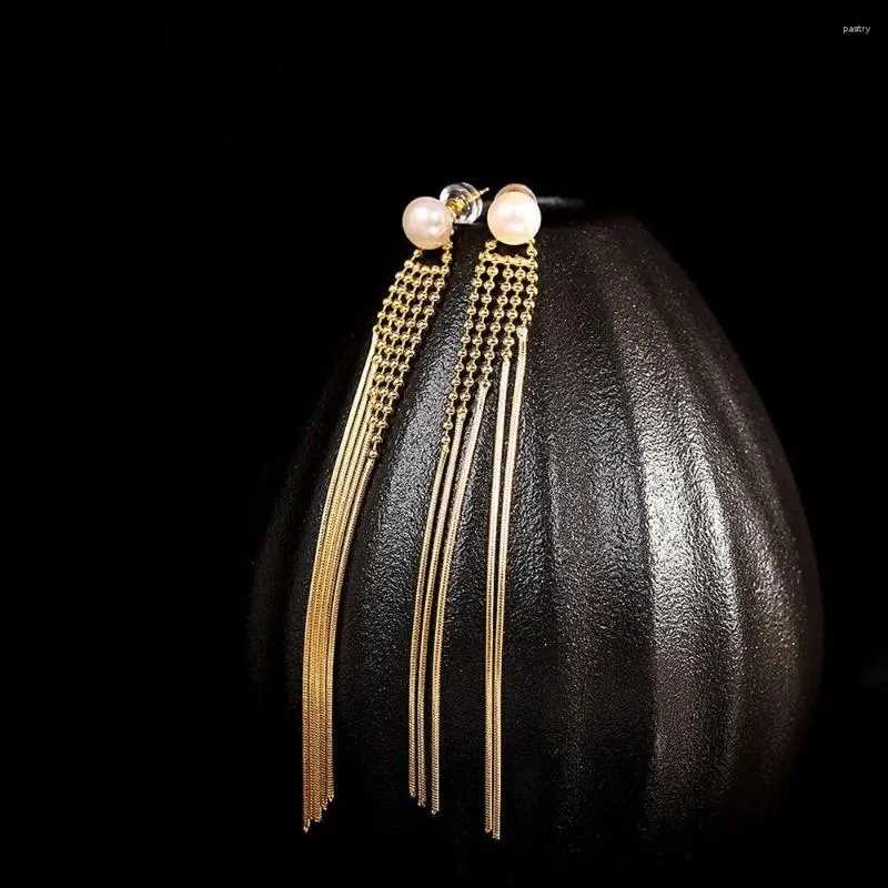 Boucles d'oreilles pendantes en argent Sterling 925 véritable pour femmes, chaîne de perles, pompon