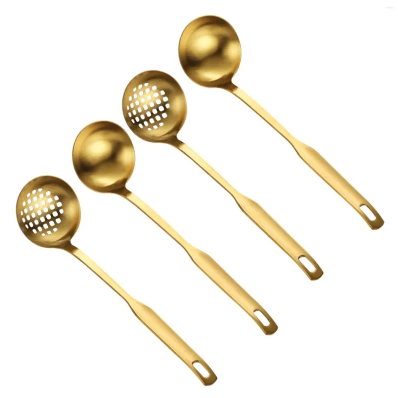 Łyżki Gold Soup Ladle Set Set Set Long Ruse Stael Stael Naczynia do serwowania łyżki do gotowania (4 szt.)