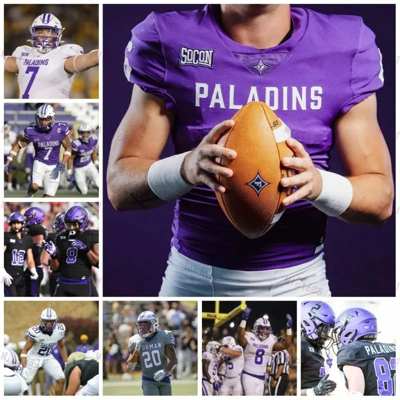 Maillots de football du Collège Furman Paladins FU Tyler Huff Jace Wilson Dominic Roberto Devin Abrams Myion Hicks Ryan Miller Joshua Harris Wayne Anderson Jr. Dean