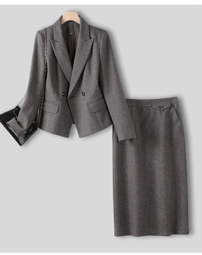 2ピースドレスフォーマル女性スカートスーツエレガントなグレーコーヒーピンクのビジネスオフィスレディースワークブレザー2セットファッション女性服