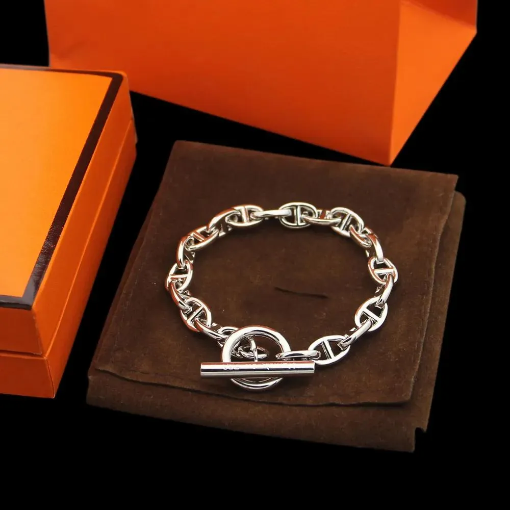 Klassisches Schweineschnauzen-Armband aus Sterlingsilber mit 18-Karat-Roségold-plattiertem OT-Verschluss-Design, modisches Herrenarmband mit Markenzeichen „Paar“