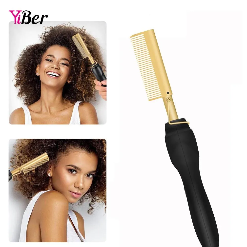 Straighteners Heating Comb Gold Hair Straightener Multifunctional 2 in 1 Electric Flat Irons Straightening Brush Hot Comb Wet and Dry Hair