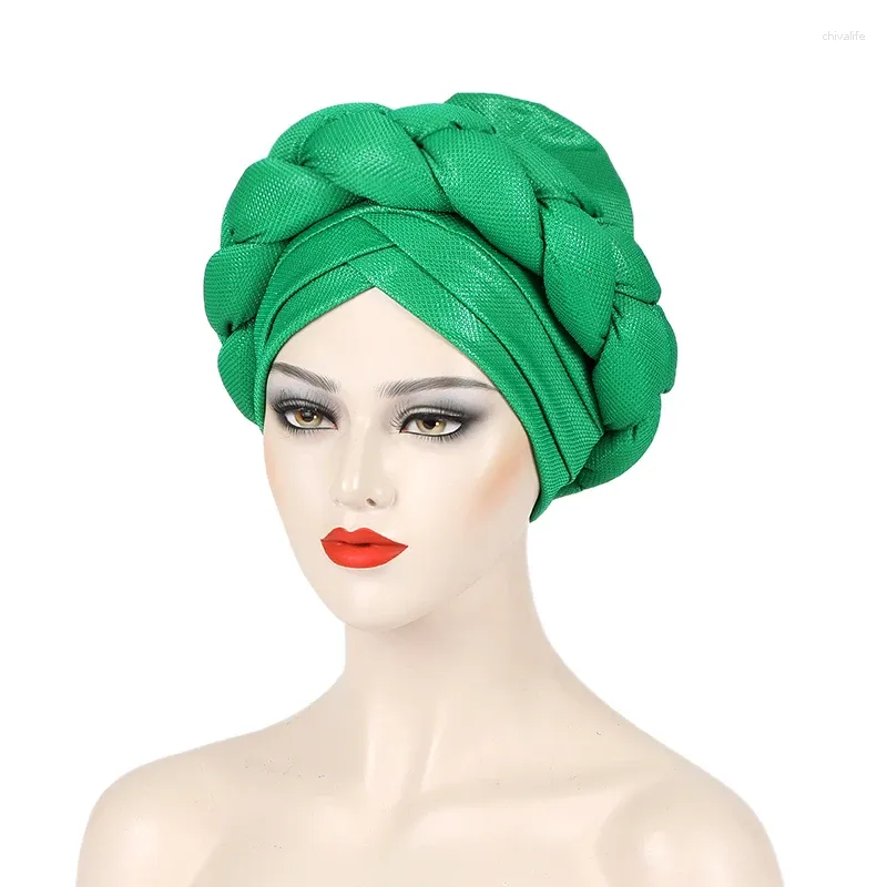 Roupas étnicas Glitter Gold Thread Tecido Turban Cap para Mulheres Grande Trança Africano Feminino Head Wraps Bonnet Nigéria Já Feito Headtie