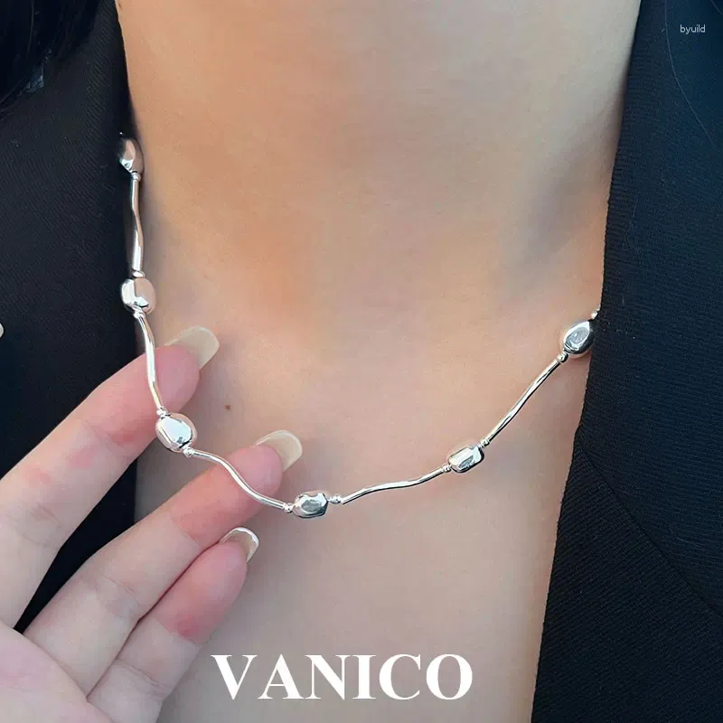 Hängsmycken tunn pärlstav vågkedja halsband 925 sterling silver minimalist enkel vanlig länk choker halsband trendiga smycken för kvinnor