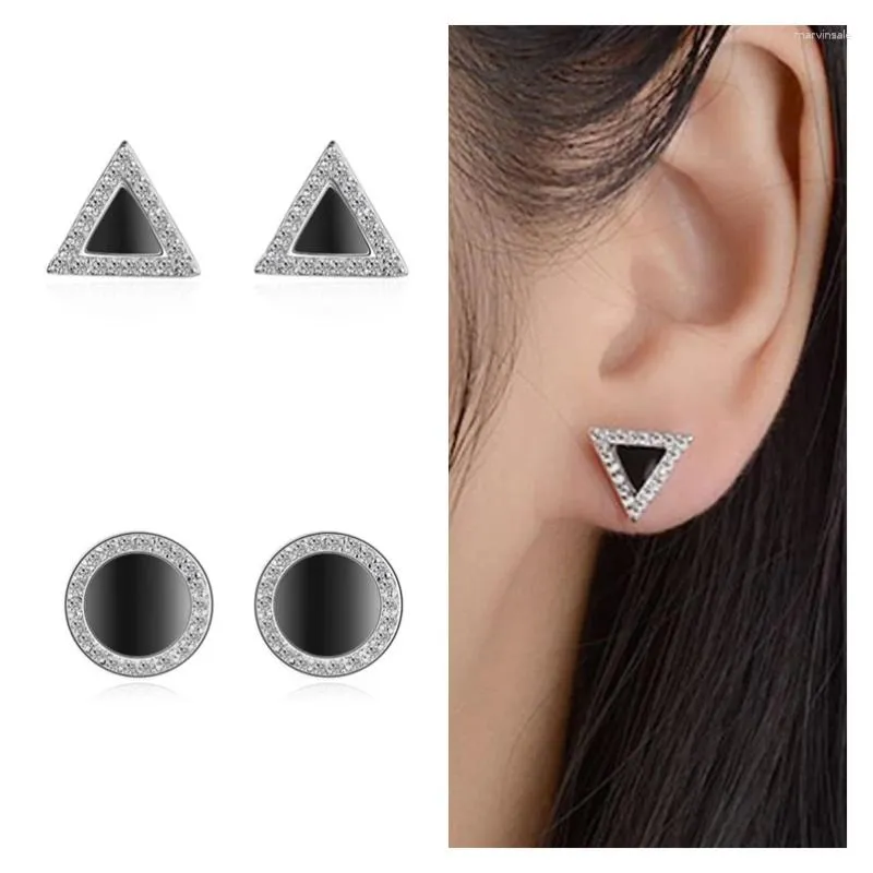 Boucles d'oreilles à la mode plaqué argent pour dame accessoires de fête mode femmes boucle d'oreille cristal noir rond piercing Bijou pierres incrustées