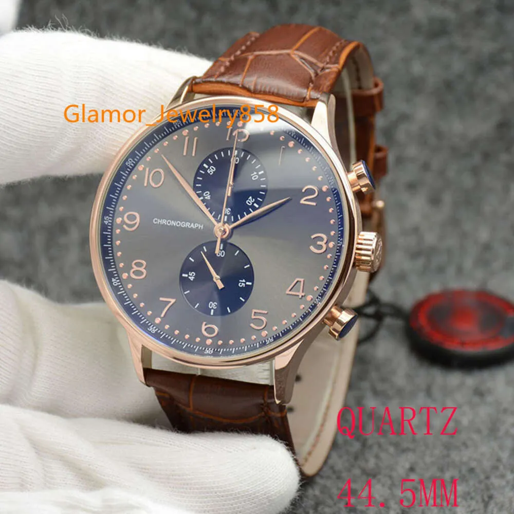 Nytt Rose Golden Case Chronograph Sports Battery Power Limited Watch Brown Dial Quartz Professional Handswatch Folding Clasp Men