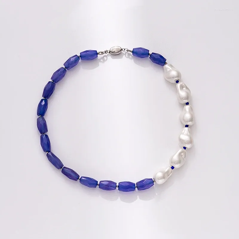 Choker Fashion Classic Imitation Barock Artificial Pearl Blue Natural Stone Kort halsband