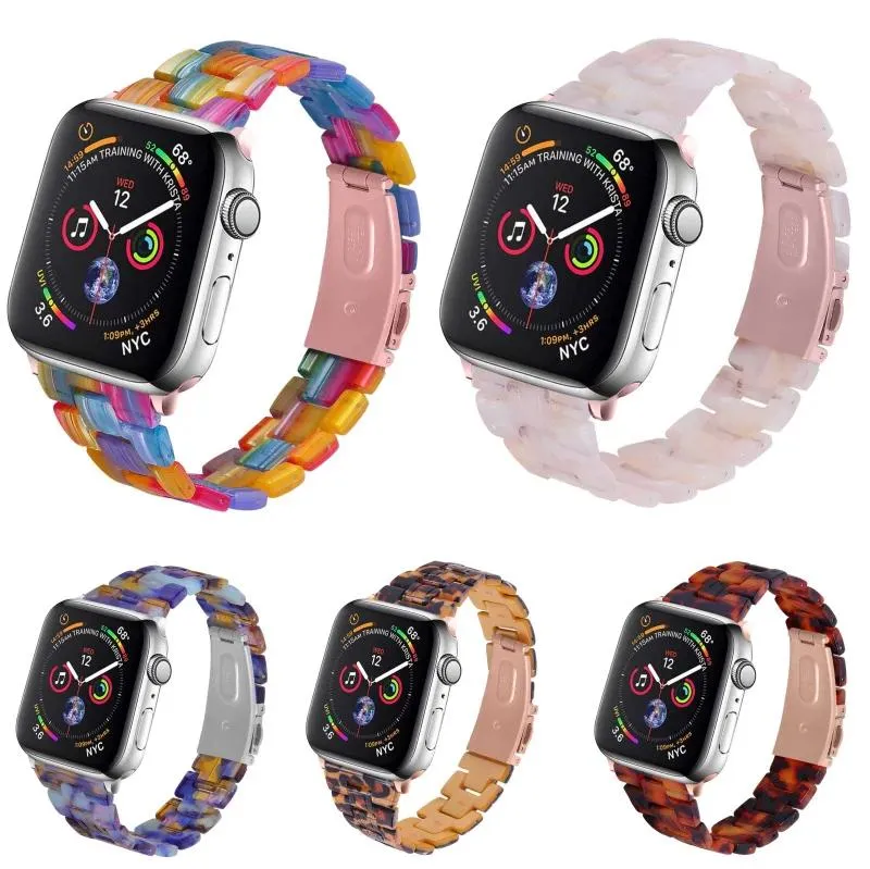 Tillbehör hartsband för Apple Watch Band 44 40 42 38mm Correa Transparent Woman Loop Watchband för IWatch 6 SE Series 5 4 3 2 Fran18SJ