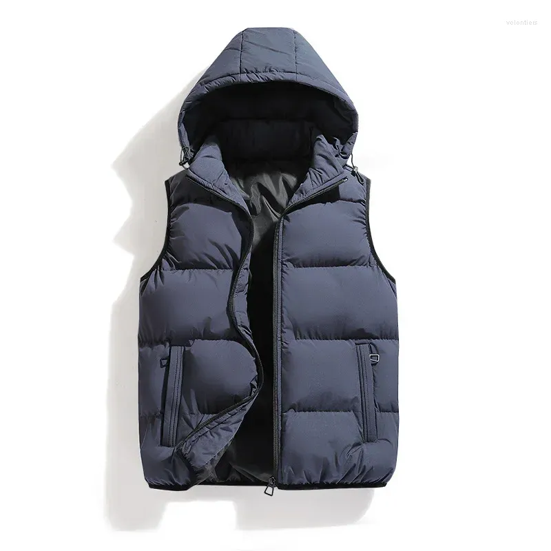 Gilets pour hommes automne et hiver à la mode décontracté capuche amovible avec gilet chaud épaissi