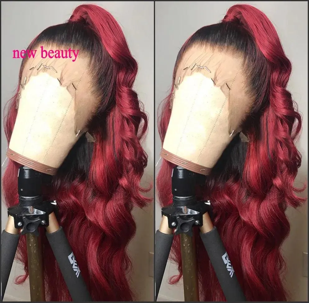 Wigs 180density Pre Plucked brazilian full Lace Front Wigs For Black Women Ombre burgundy red Loose Wavy synthetic Wigs With Baby Hair