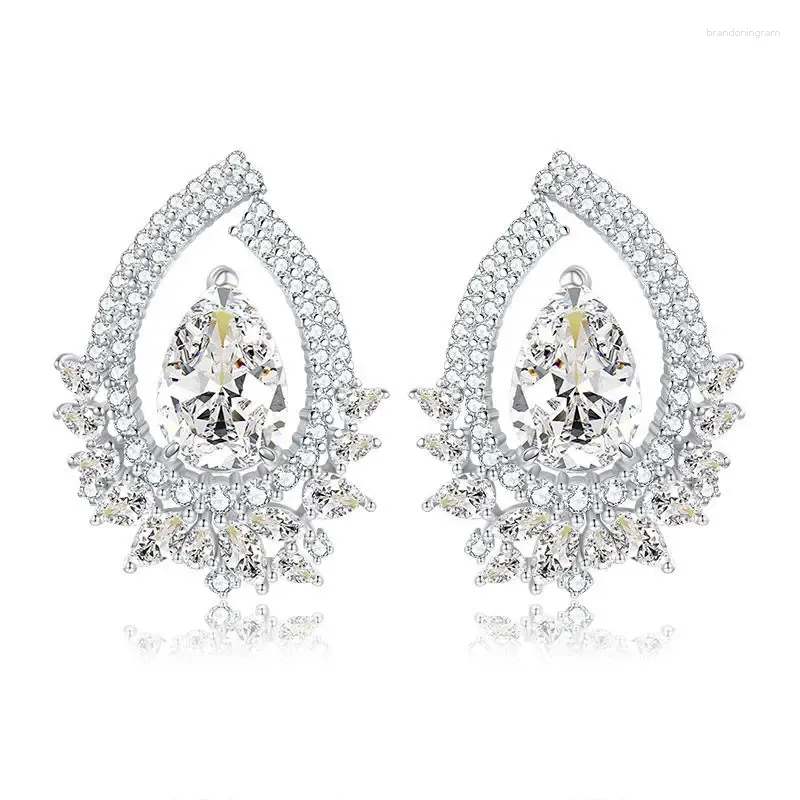 Stud Earrings Fashion Brilliant Pear Shaped Water Drops 8 12m Flower Cut High Carbon Diamond For Women