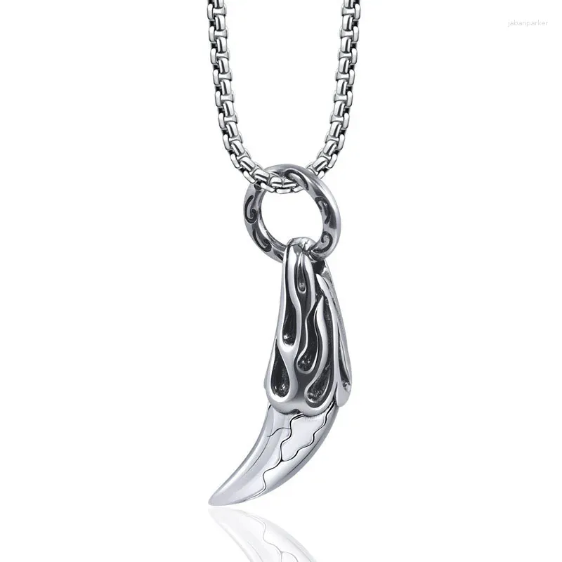 Pendant Necklaces Male Stainless Steel Jewelry Flame Wolf Fang Necklace For Men Punk Hip Hop Accessories Water Proof Never Fade