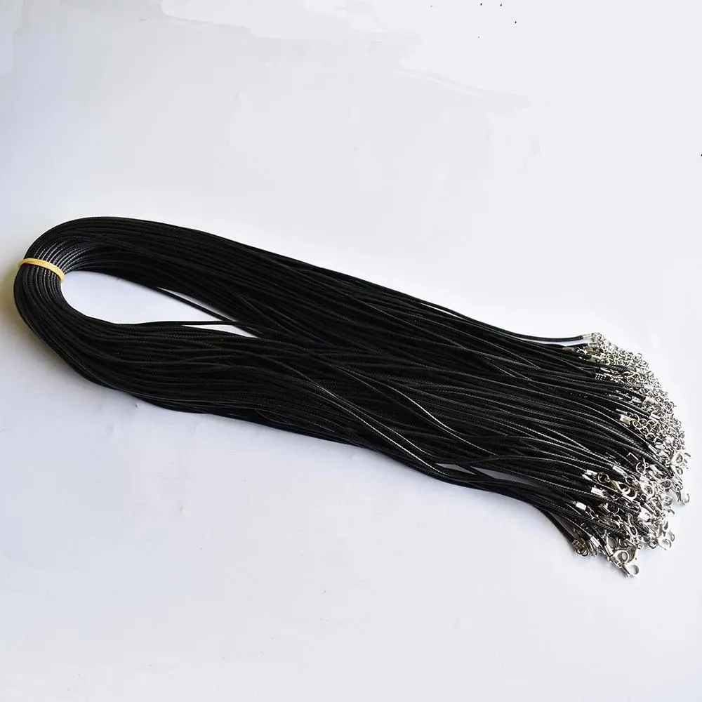 Composants en gros de 100pcs / lot 1,5 mm Colliers de corde de cordon en cuir en cuir noir 60 cm avec fermoir à homard bijoux pour pendentifs bricolages livraison gratuite