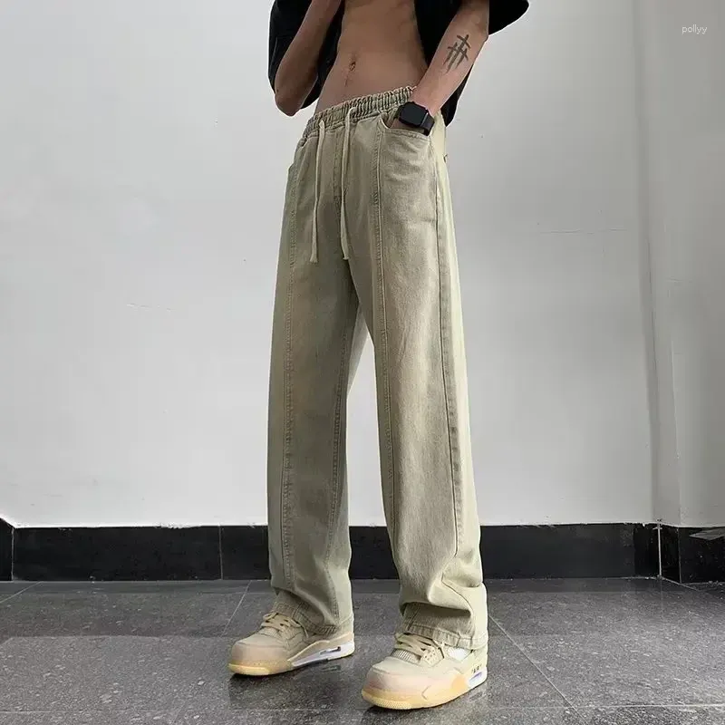 Jeans da uomo 2023 Streetwear Pantaloni Vita Gamba larga Baggy Moda coreana Autunno Retro Demin Pantaloni di design maschile Y23