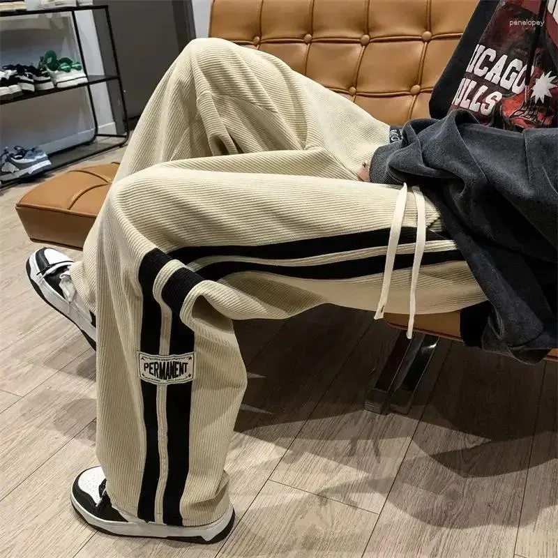 Männer Hosen Baggy Männer Y2K Streetwear Koreanische Mode Seite Gestreiften Cord Lässige Hip Hop Vintage Fracht Lose Hosen Jogger