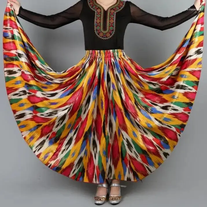 Сценическая одежда, китайское уйгурское танцевальное платье, женская длинная юбка для выступлений, Синьцзян, большой народный, красочный