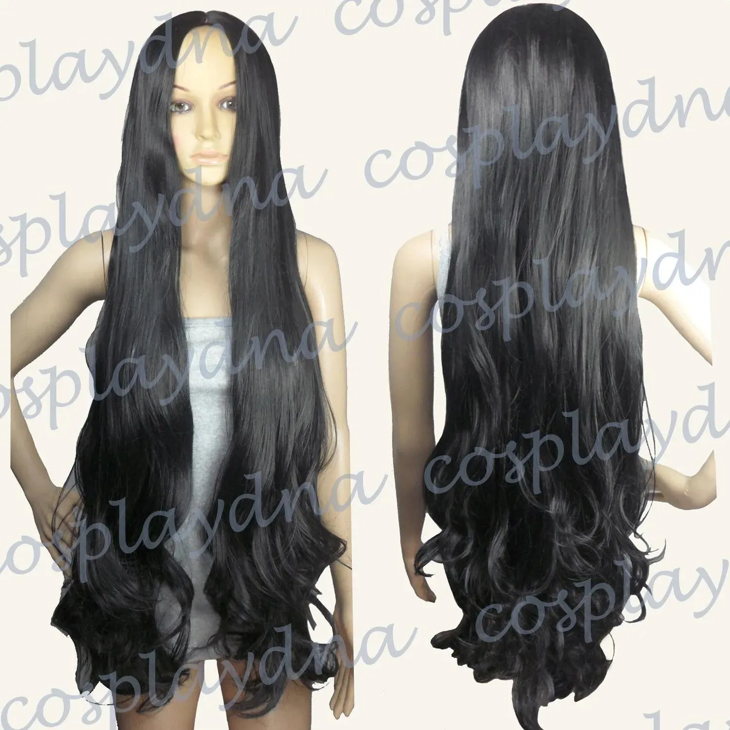 الباروكات 40 بوصة hi_temp no bangs midpart black long cosplay cosplay dna igs