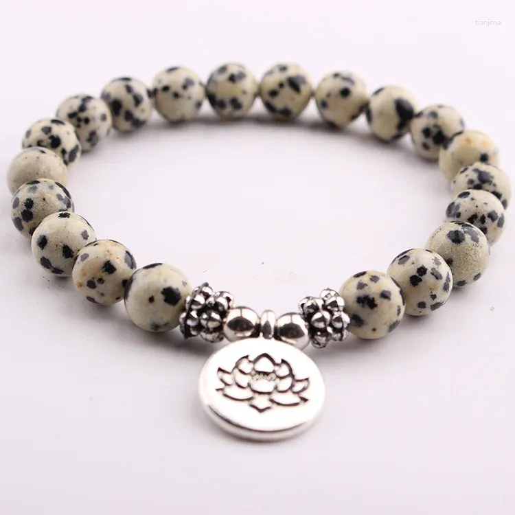 Strand Natural Dalmatian Stone Armband Men's Wrist Mala Pärlor smycken Solar Plexus