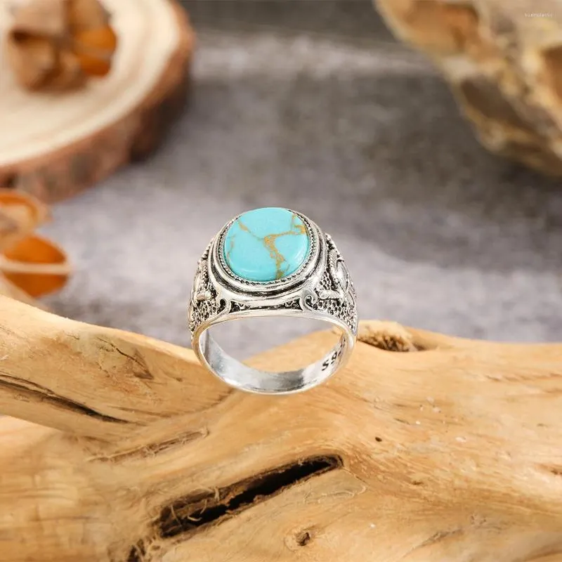 Clusterringen Vintage ovale natuurlijke blauwe turquoise ring voor mannen vrouwen cool sieraden cadeau