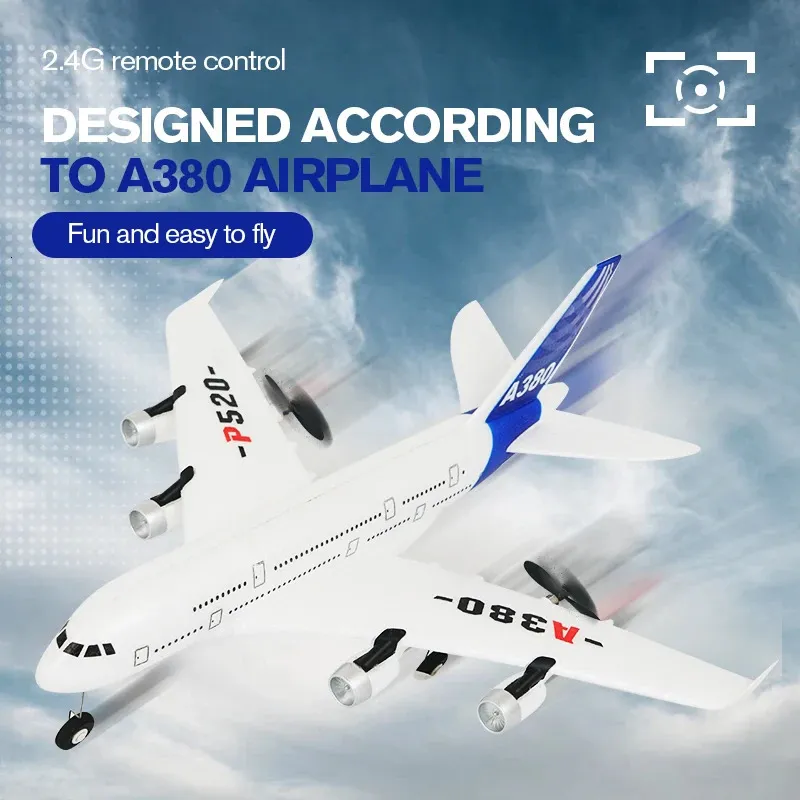 Gyro Airplane Airbus A380 P520 RC Foam Toys 24G Fixed Wing Plane Outdoor Drone Easy Fly Children Gift 231229