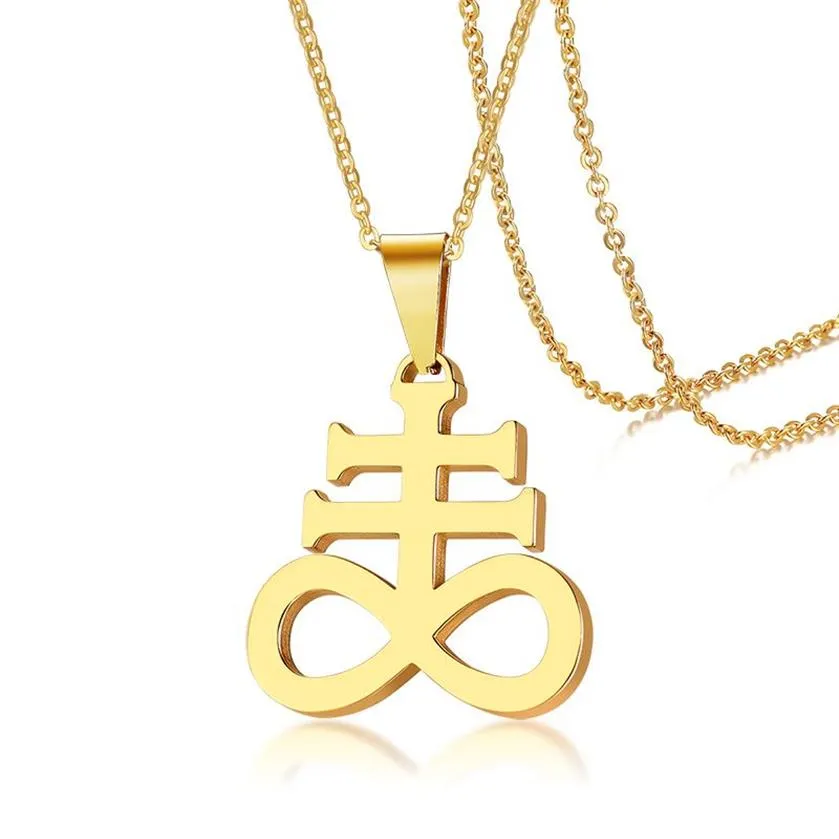 Collier pendentif croix Léviathan symbole satanique en acier inoxydable bijoux gothiques249u