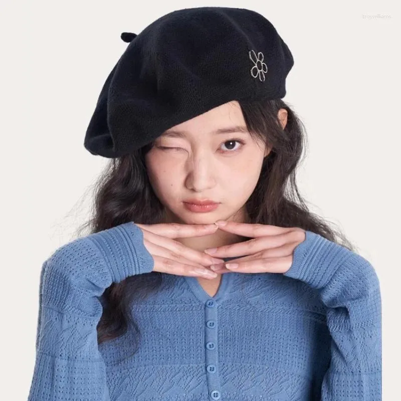 Berets Korean Rose Red Beret Spring Summer Thin Section Breathable Wild Retro Loose Knitted Painter Hat Cute Japanese Women's Hats