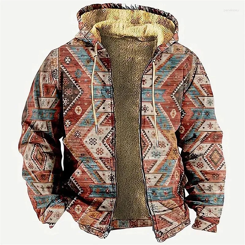 Heren Hoodies Rits Winter Fleece Parka's Etnische Tribal Grafische jas Sweatshirts Bovenkleding Dagelijks Capuchon Overjas met rits