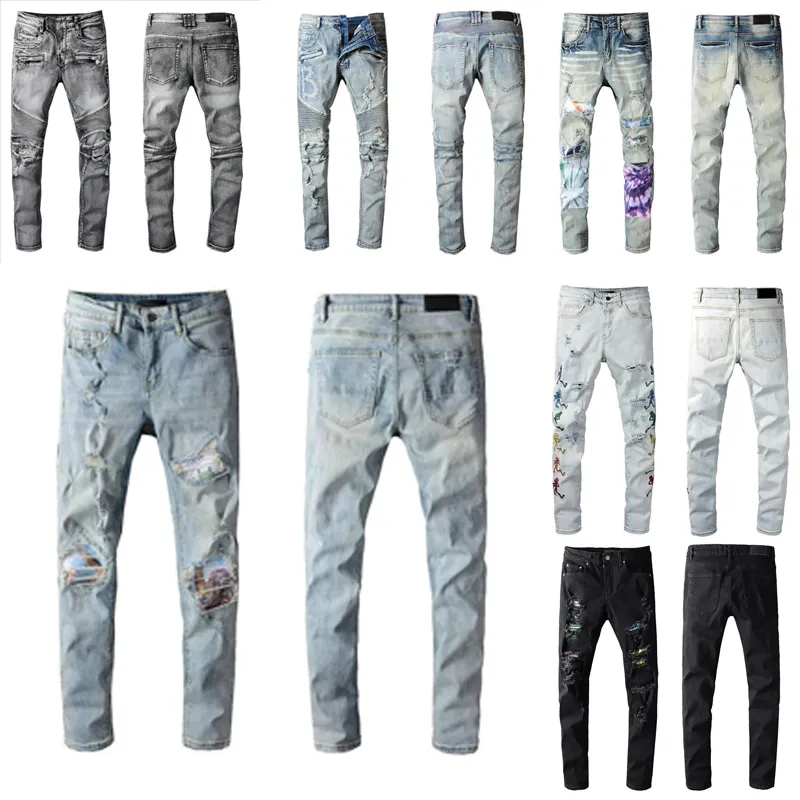 Men's purple Jeans Ksubi Jeans Designer Mens Purple Ripped Straight Regular Denim Tears Washed Old Long Black Stackeds men Amirs Pants Fashion Brand TureJean