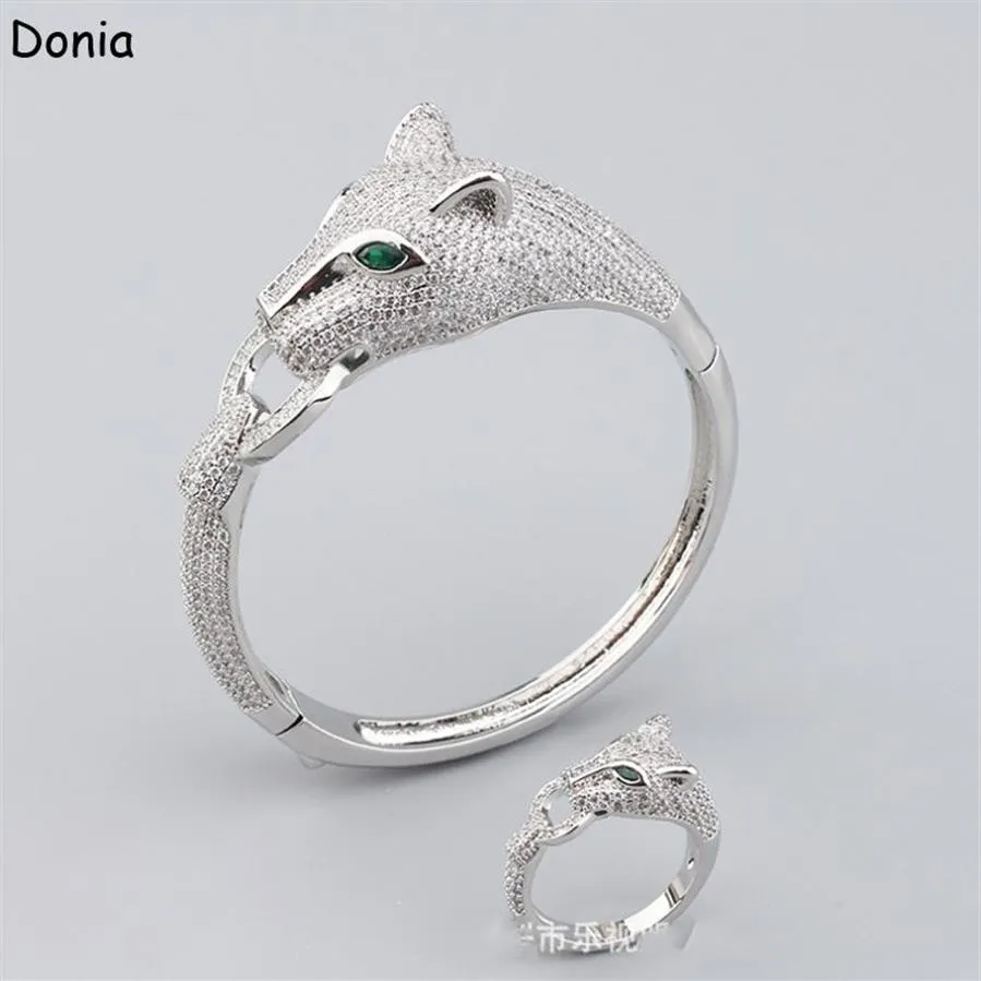 Donia Jewelry 고급 뱅글 뱅글 유럽 및 미국 패션 클래식 레오파드 구리 마이크로 무시 지르콘 팔찌 링 세트 숙녀 desi183g