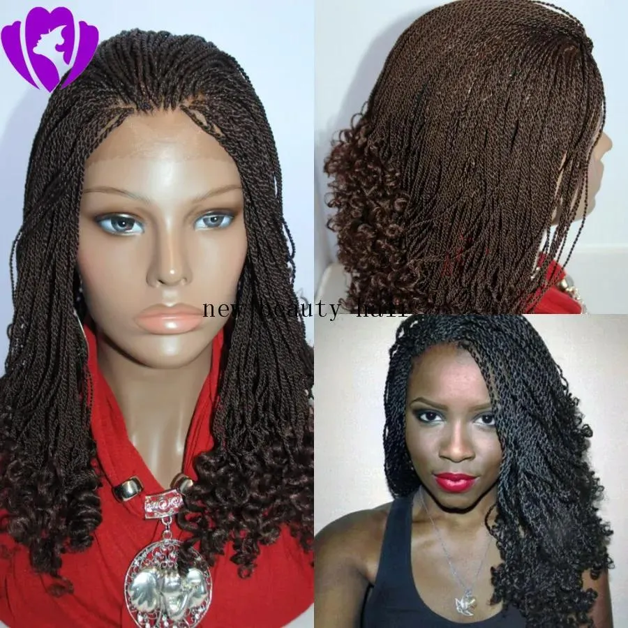 Perücken Kurze Natürliche Braune Synthetische Spitze Vorne Geflochtenes Haar Kinky Twist Tipps Schwarze Frauen Micro Braid Perücken Kostenloser Versand