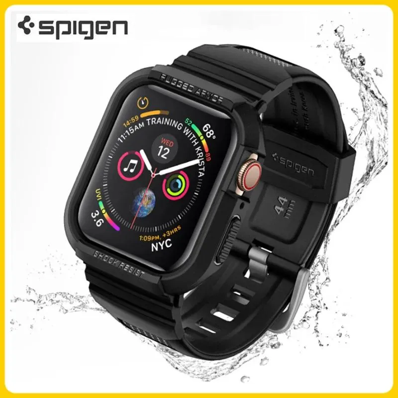 Acessórios originais spigen fibra de carbono caso relógio para apple iwatch capa relógio 7/6/5/4/3/2/se tpu silicone pulseira de relógio 40mm 41mm 44mm 45mm