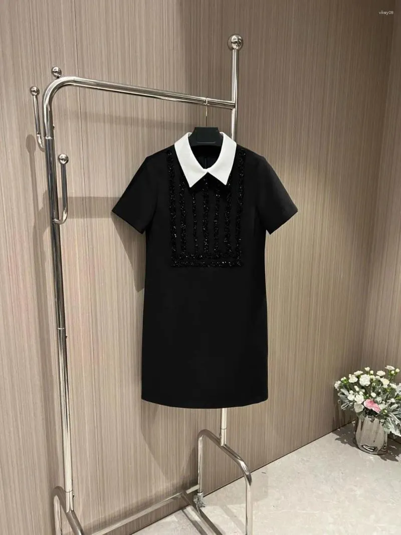 Casual Dresses Spring Style Heavy Hand Stitching Bead Color White Collar Dress Temperament Commute