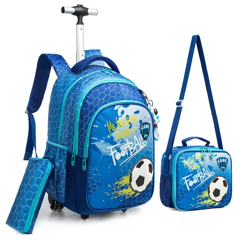 Children School Rolling Backpack 3 pcs Students Kids Wheeled For Boys Trolley Bag With Wheels 231229