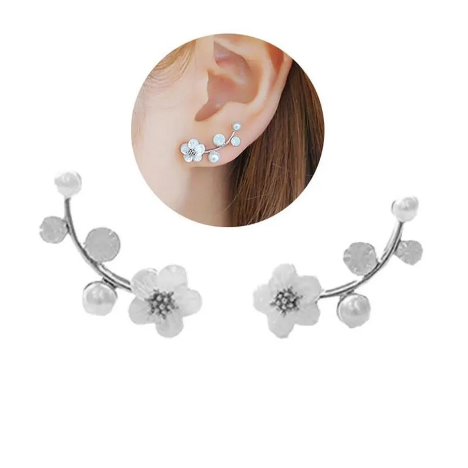 Stud 1Pair Korean Women Earrings Trendy Faux Pearl Twig Ear Studs Golden Color Silver For Girls Fashion Jewelry224Z