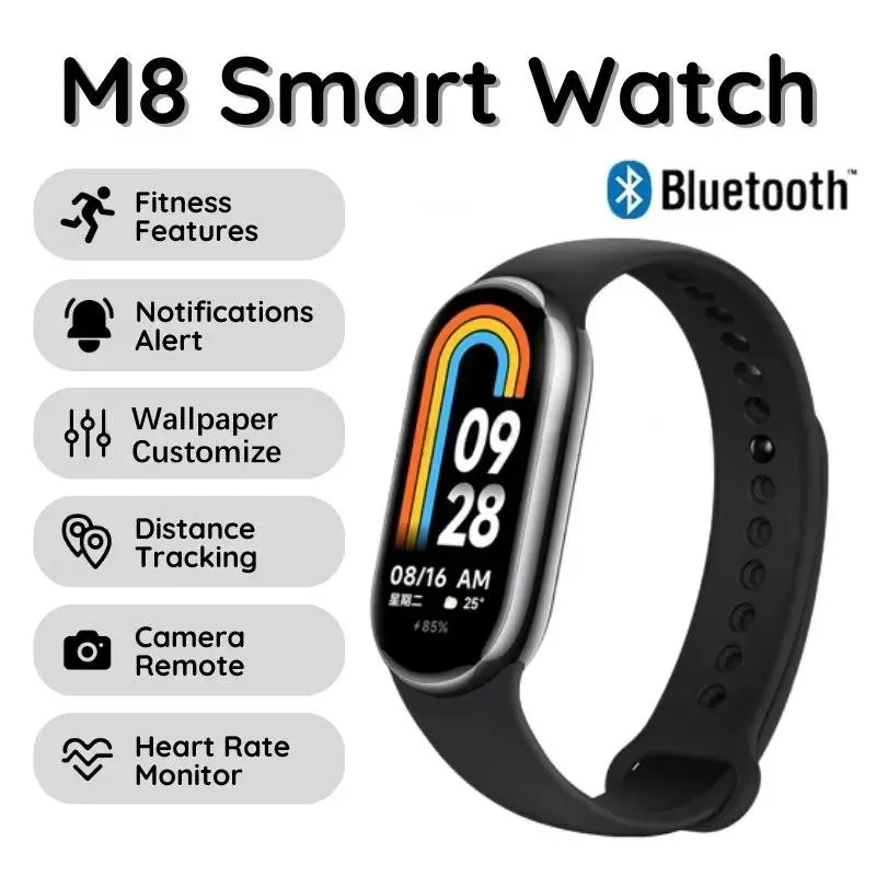 Watches 2023 M8 Smart Watch Color Screen Step Counting Multi Sport Mode Meddelande Påminnelse Fotografering Musik Remote Control Smart Band